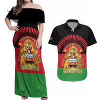 Personalized Malawi Independence Day Couples Matching Off Shoulder Maxi Dress and Hawaiian Shirt Coat Of Arms Flag Style
