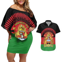 Personalized Malawi Independence Day Couples Matching Off Shoulder Short Dress and Hawaiian Shirt Coat Of Arms Flag Style
