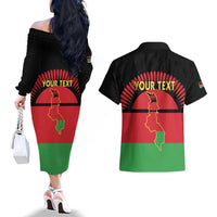 Personalized Malawi Independence Day Couples Matching Off The Shoulder Long Sleeve Dress and Hawaiian Shirt Coat Of Arms Flag Style