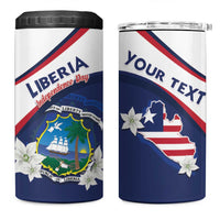 Personalized Liberia Independence Day 4 in 1 Can Cooler Tumbler Coat Of Arms Pepper Flowers