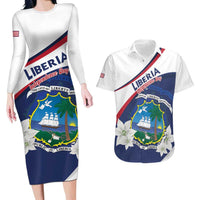 Personalized Liberia Independence Day Couples Matching Long Sleeve Bodycon Dress and Hawaiian Shirt Coat Of Arms Pepper Flowers