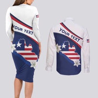 Personalized Liberia Independence Day Couples Matching Long Sleeve Bodycon Dress and Long Sleeve Button Shirt Coat Of Arms Pepper Flowers