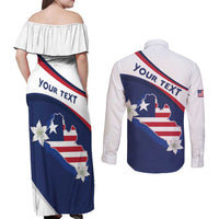 Personalized Liberia Independence Day Couples Matching Off Shoulder Maxi Dress and Long Sleeve Button Shirt Coat Of Arms Pepper Flowers