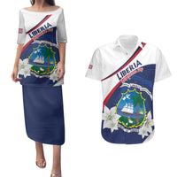 Personalized Liberia Independence Day Couples Matching Puletasi and Hawaiian Shirt Coat Of Arms Pepper Flowers