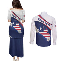 Personalized Liberia Independence Day Couples Matching Puletasi and Long Sleeve Button Shirt Coat Of Arms Pepper Flowers