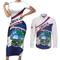 Personalized Liberia Independence Day Couples Matching Short Sleeve Bodycon Dress and Long Sleeve Button Shirt Coat Of Arms Pepper Flowers