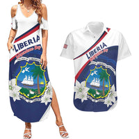 Personalized Liberia Independence Day Couples Matching Summer Maxi Dress and Hawaiian Shirt Coat Of Arms Pepper Flowers