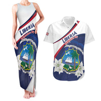 Personalized Liberia Independence Day Couples Matching Tank Maxi Dress and Hawaiian Shirt Coat Of Arms Pepper Flowers