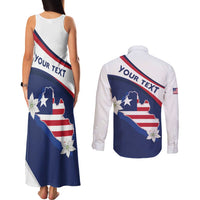 Personalized Liberia Independence Day Couples Matching Tank Maxi Dress and Long Sleeve Button Shirt Coat Of Arms Pepper Flowers