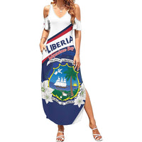 Personalized Liberia Independence Day Family Matching Summer Maxi Dress and Hawaiian Shirt Coat Of Arms Pepper Flowers