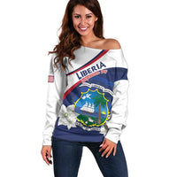 Personalized Liberia Independence Day Off Shoulder Sweater Coat Of Arms Pepper Flowers