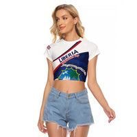 Personalized Liberia Independence Day Raglan Cropped T Shirt Coat Of Arms Pepper Flowers