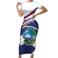 Personalized Liberia Independence Day Short Sleeve Bodycon Dress Coat Of Arms Pepper Flowers