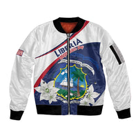 Personalized Liberia Independence Day Sleeve Zip Bomber Jacket Coat Of Arms Pepper Flowers
