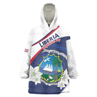 Personalized Liberia Independence Day Wearable Blanket Hoodie Coat Of Arms Pepper Flowers