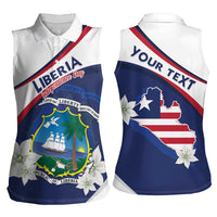 Personalized Liberia Independence Day Women Sleeveless Polo Shirt Coat Of Arms Pepper Flowers