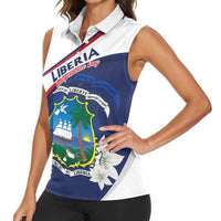Personalized Liberia Independence Day Women Sleeveless Polo Shirt Coat Of Arms Pepper Flowers