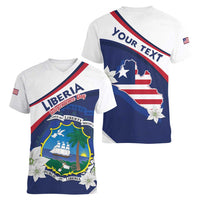 Personalized Liberia Independence Day Women V-Neck T-Shirt Coat Of Arms Pepper Flowers