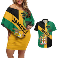 Jamaica Couples Matching Off Shoulder Short Dress and Hawaiian Shirt 63rd Anniversary Independence Day