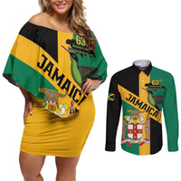 Jamaica Couples Matching Off Shoulder Short Dress and Long Sleeve Button Shirt 63rd Anniversary Independence Day
