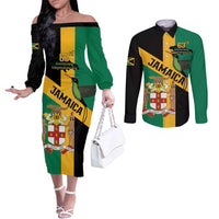 Jamaica Couples Matching Off The Shoulder Long Sleeve Dress and Long Sleeve Button Shirt 63rd Anniversary Independence Day