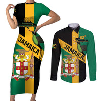 Jamaica Couples Matching Short Sleeve Bodycon Dress and Long Sleeve Button Shirt 63rd Anniversary Independence Day