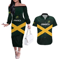 Jamaica Rugby Custom Couples Matching Off The Shoulder Long Sleeve Dress and Hawaiian Shirt Go Jamaica Crocs Go