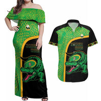 Jamaica Rugby Custom Couples Matching Off Shoulder Maxi Dress and Hawaiian Shirt Go Jamaica Crocs - Pineapple Pattern