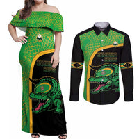 Jamaica Rugby Custom Couples Matching Off Shoulder Maxi Dress and Long Sleeve Button Shirt Go Jamaica Crocs - Pineapple Pattern