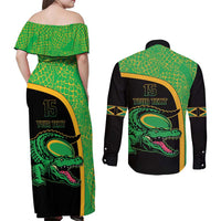 Jamaica Rugby Custom Couples Matching Off Shoulder Maxi Dress and Long Sleeve Button Shirt Go Jamaica Crocs - Pineapple Pattern
