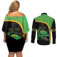 Jamaica Rugby Custom Couples Matching Off Shoulder Short Dress and Long Sleeve Button Shirt Go Jamaica Crocs - Pineapple Pattern