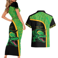 Jamaica Rugby Custom Couples Matching Short Sleeve Bodycon Dress and Hawaiian Shirt Go Jamaica Crocs - Pineapple Pattern