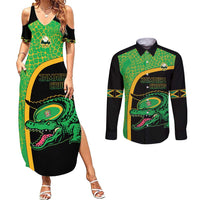 Jamaica Rugby Custom Couples Matching Summer Maxi Dress and Long Sleeve Button Shirt Go Jamaica Crocs - Pineapple Pattern