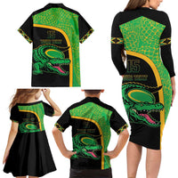 Jamaica Rugby Custom Family Matching Long Sleeve Bodycon Dress and Hawaiian Shirt Go Jamaica Crocs - Pineapple Pattern