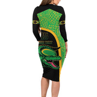 Jamaica Rugby Custom Family Matching Long Sleeve Bodycon Dress and Hawaiian Shirt Go Jamaica Crocs - Pineapple Pattern