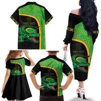 Jamaica Rugby Custom Family Matching Off The Shoulder Long Sleeve Dress and Hawaiian Shirt Go Jamaica Crocs - Pineapple Pattern