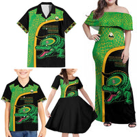 Jamaica Rugby Custom Family Matching Off Shoulder Maxi Dress and Hawaiian Shirt Go Jamaica Crocs - Pineapple Pattern