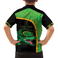 Jamaica Rugby Custom Family Matching Off Shoulder Short Dress and Hawaiian Shirt Go Jamaica Crocs - Pineapple Pattern