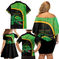 Jamaica Rugby Custom Family Matching Off Shoulder Short Dress and Hawaiian Shirt Go Jamaica Crocs - Pineapple Pattern