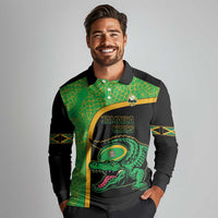 Jamaica Rugby Custom Long Sleeve Polo Shirt Go Jamaica Crocs - Pineapple Pattern