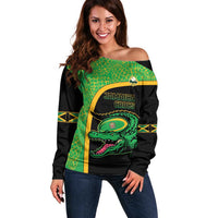Jamaica Rugby Custom Off Shoulder Sweater Go Jamaica Crocs - Pineapple Pattern