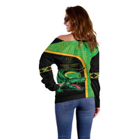 Jamaica Rugby Custom Off Shoulder Sweater Go Jamaica Crocs - Pineapple Pattern