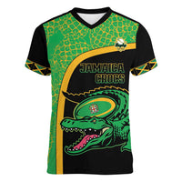 Jamaica Rugby Custom Women V-Neck T-Shirt Go Jamaica Crocs - Pineapple Pattern