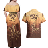 Black Cowboy Couples Matching Off Shoulder Maxi Dress and Hawaiian Shirt Take Me Away