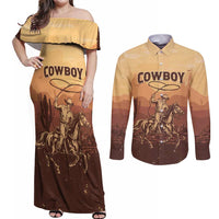 Black Cowboy Couples Matching Off Shoulder Maxi Dress and Long Sleeve Button Shirt Take Me Away