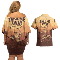 Black Cowboy Couples Matching Off Shoulder Short Dress and Hawaiian Shirt Take Me Away