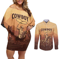 Black Cowboy Couples Matching Off Shoulder Short Dress and Long Sleeve Button Shirt Take Me Away