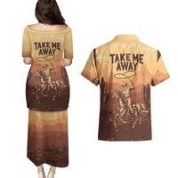 Black Cowboy Couples Matching Puletasi and Hawaiian Shirt Take Me Away