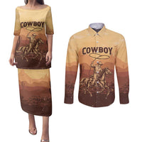 Black Cowboy Couples Matching Puletasi and Long Sleeve Button Shirt Take Me Away