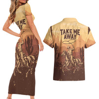 Black Cowboy Couples Matching Short Sleeve Bodycon Dress and Hawaiian Shirt Take Me Away